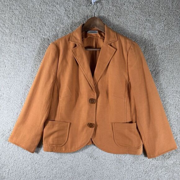 Akris Punto Cotton Linen Orange Blazer Women's 14 Two Button Collared Jacket - Picture 1 of 9